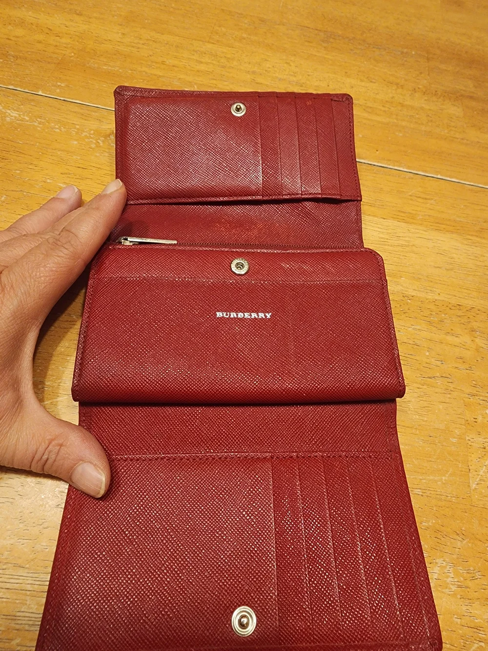 Burberry red embossed