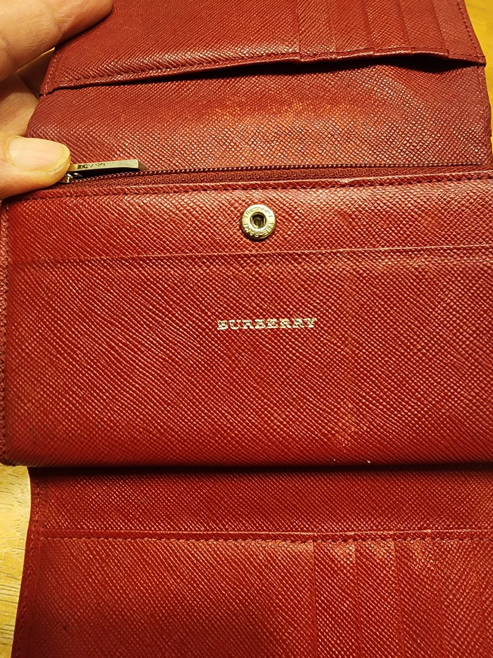 Burberry red embossed