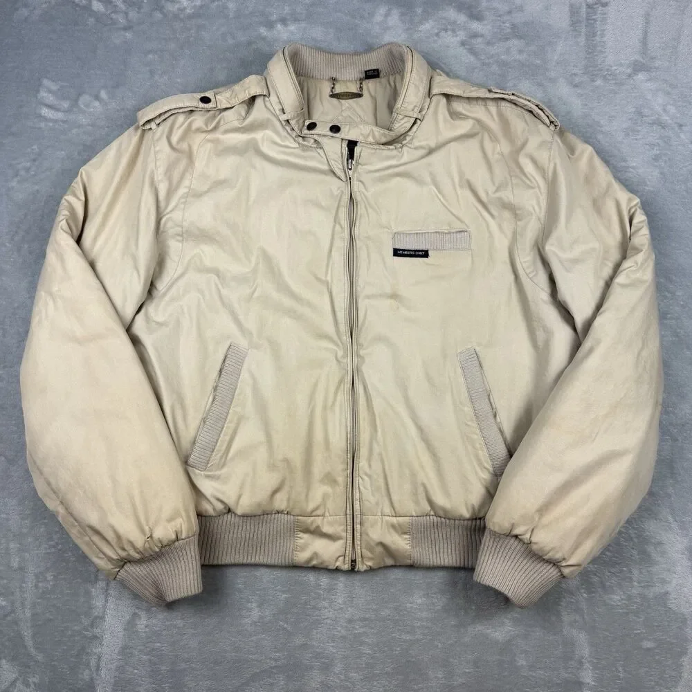Members Only Europe Craft Vintage Bomber Jacket Men’s Size 46 Beige Tan