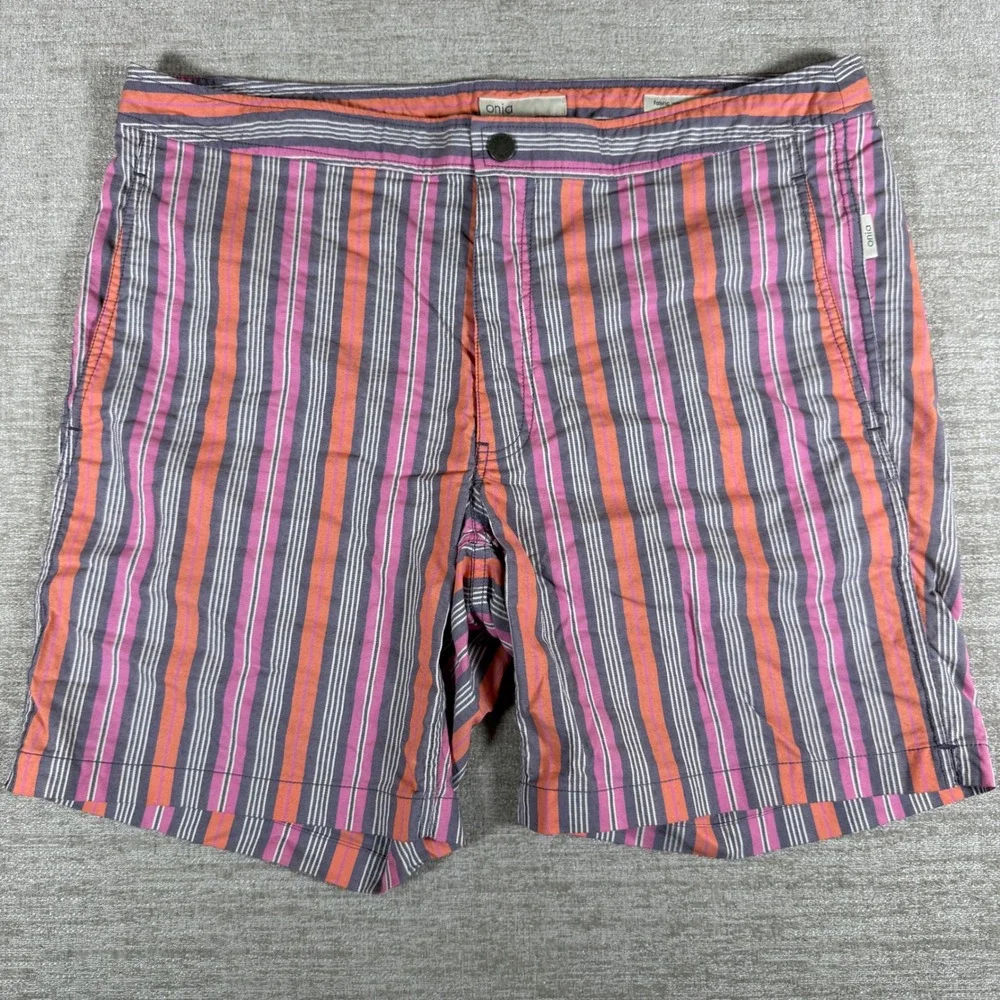Onia Shorts Mens 37/7 Multi-Color Striped Flat‎ Front Summer Casual
