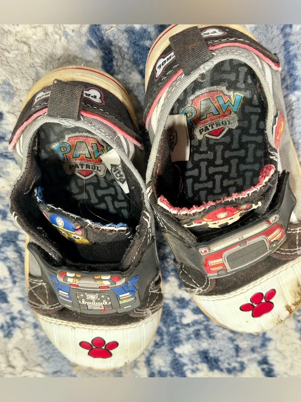 Paw Patrol Kids Black Sneakers with White Toecaps and Red Paw Accents