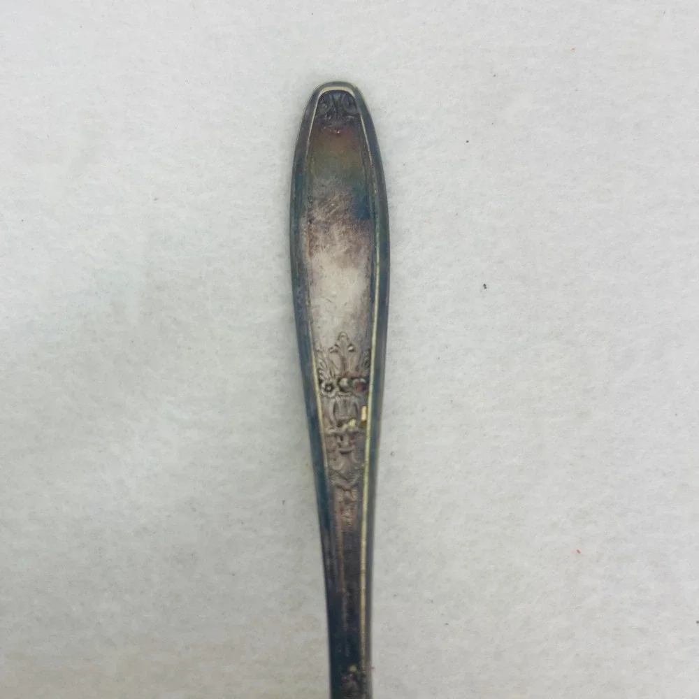 Vintage Silver Plated Teaspoon Floral Relief Pattern Tarnished Antique 6 Inch