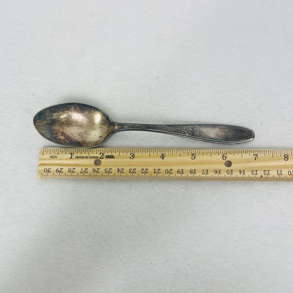 Vintage Silver Plated Teaspoon Floral Relief Pattern Tarnished Antique 6 Inch