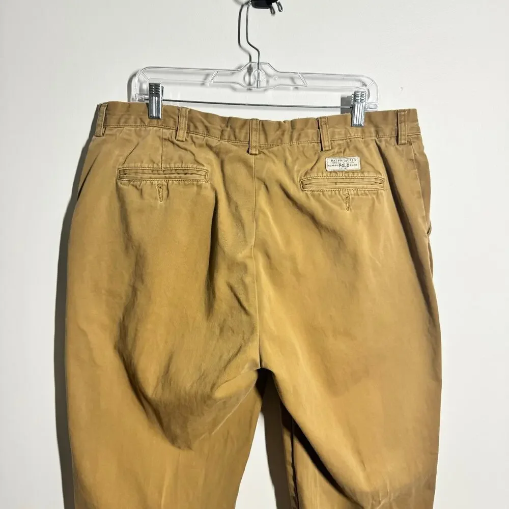 Ralph Lauren Original Classic Polo Chino Men 38/32 Tan Preppy‎ Minimal Old Money
