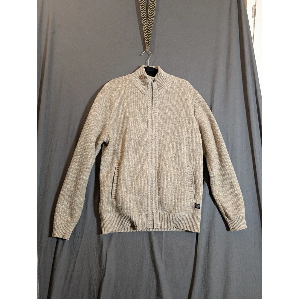 Buffalo David Bitton Cable Knit‎ Sweater Zip Up Men XL Tan