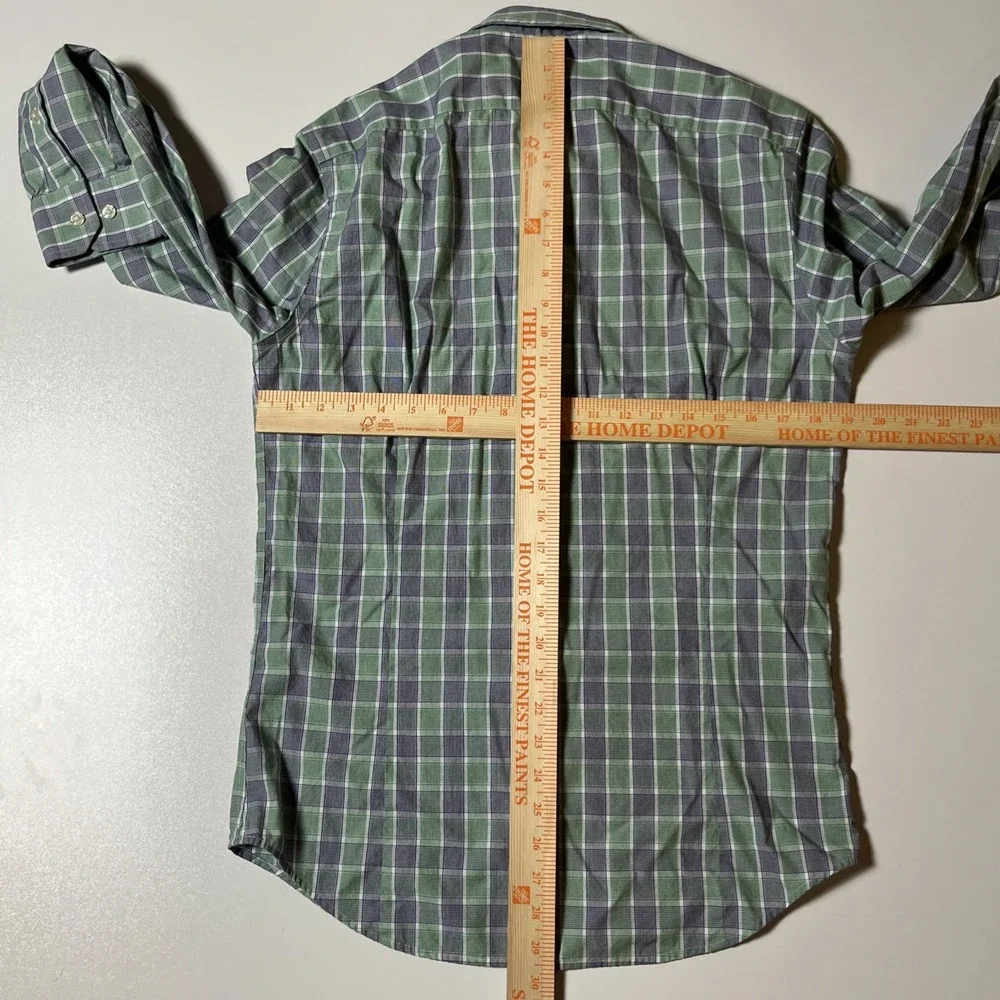 Banana Republic Non-Iron Tailored Slim Shirt Size M Blue & Green Plaid Button Up