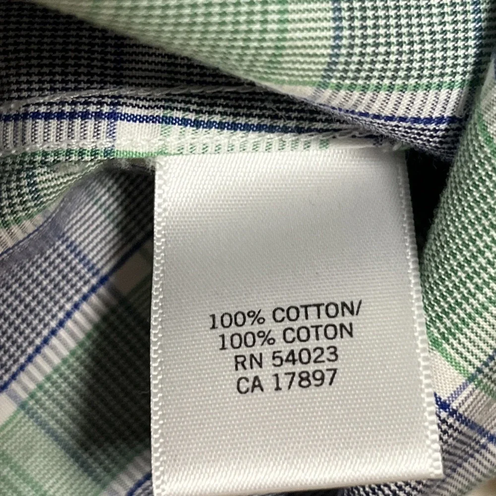 Banana Republic Non-Iron Tailored Slim Shirt Size M Blue & Green Plaid Button Up