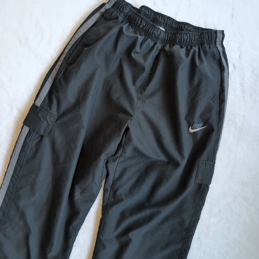 Vintage‎ Nike Woven Cargo Track Pants Mens L Black Lined Windbreaker Baggy Y2K