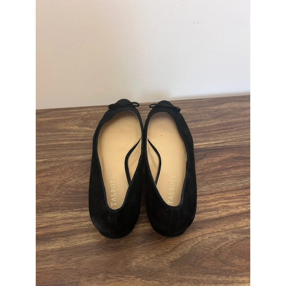 Talbots Black Suede Pointed Toe Bow Flats Womens 9.5 N Narrow Professional Shoes