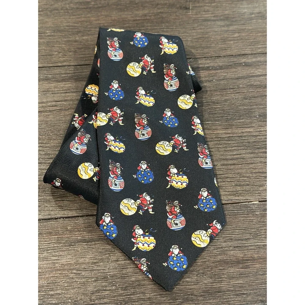 Crescent Bay black Santa Claus Christmas Ornaments novelty‎ necktie tie, NWOT