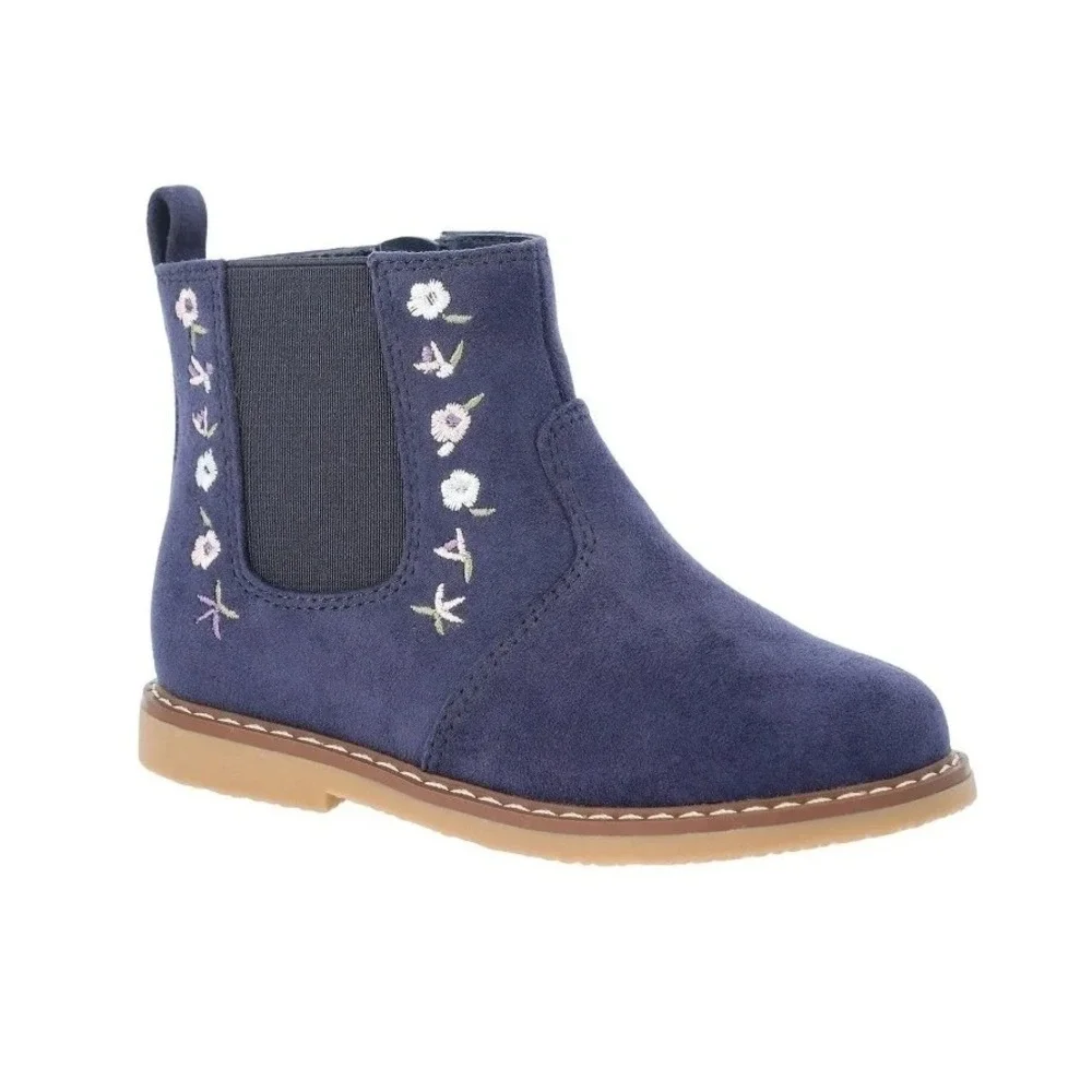 Size 9 Toddler Girls Chelsea‎ Boots, Blue with Floral Embroidery | Wonder Nation