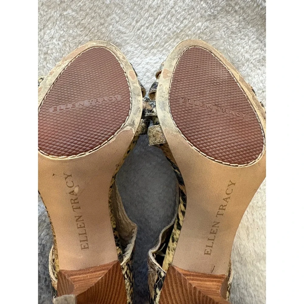 Ellen Tracy Ventura‎ Snakeskin Print Strappy Stiletto Heels Brown Tan Womens 7M