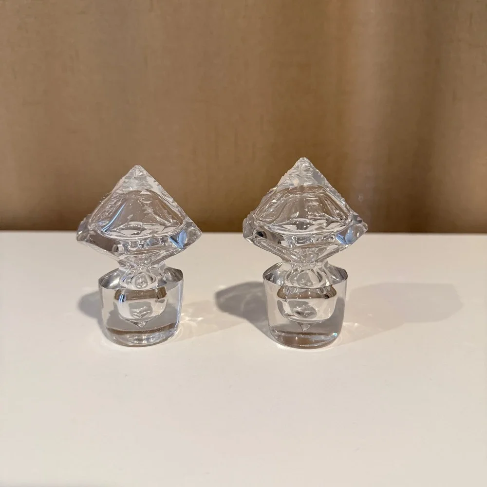 Vintage Clear Lead Crystal Decanter Stoppers Pyramid Diamond Cut Set of‎ 2 Heavy