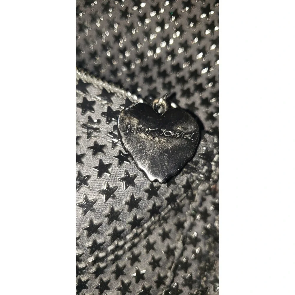 Betsey Johnson Black Star Embossed Mini Backpack Heart Charm Logo Bag