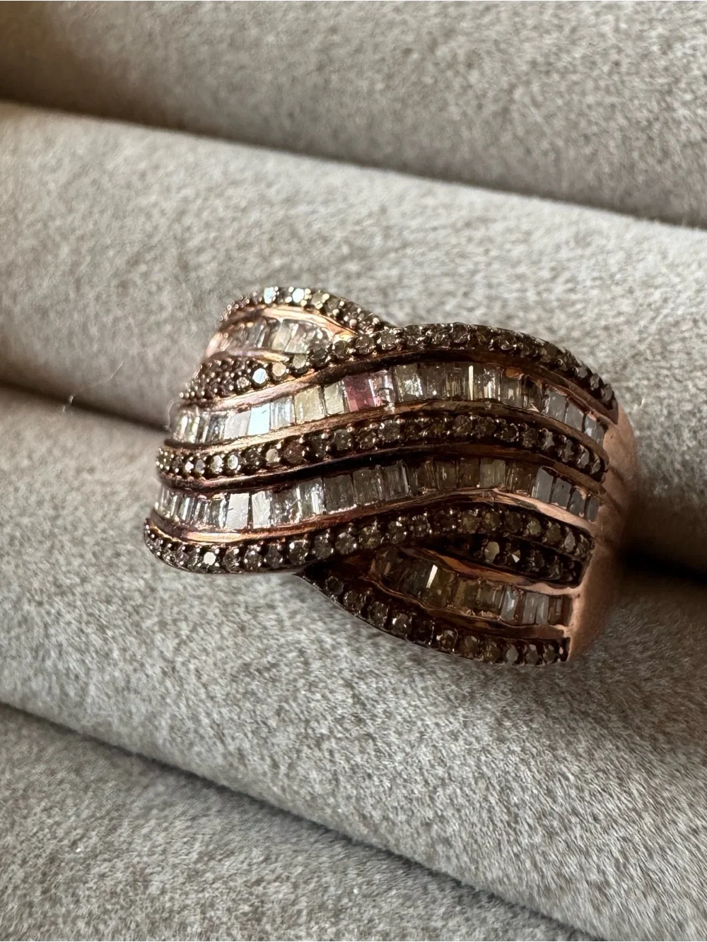 D’Joy Champagne Diamond Baguette Statement Ring 925 Sterling Size 9