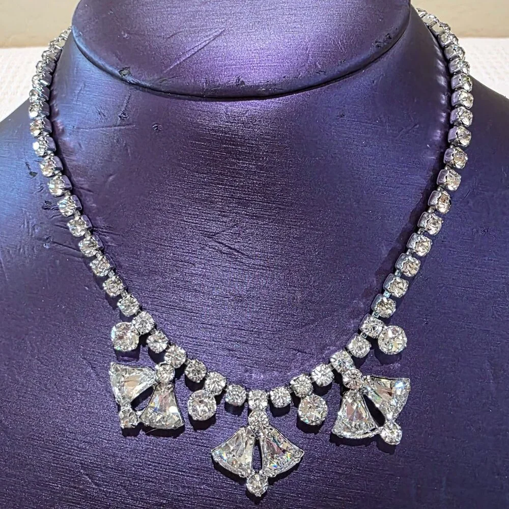 1940-1954 Joseph Weisner NY Brilliant Crystal Drop Rhinestone Statement Necklace