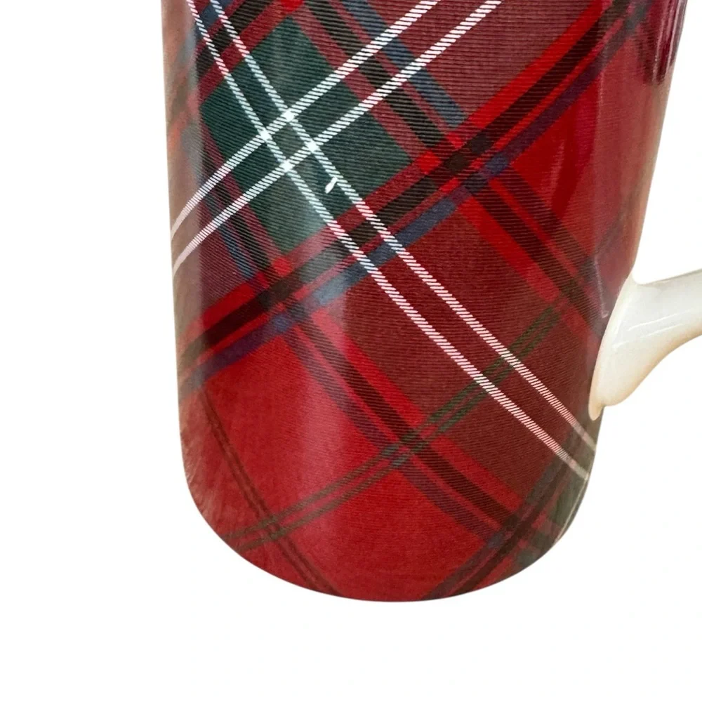2 x Williams‎ Sonoma Red Green Tartan Plaid 6” Tall Coffee Hot Cocoa Mugs
