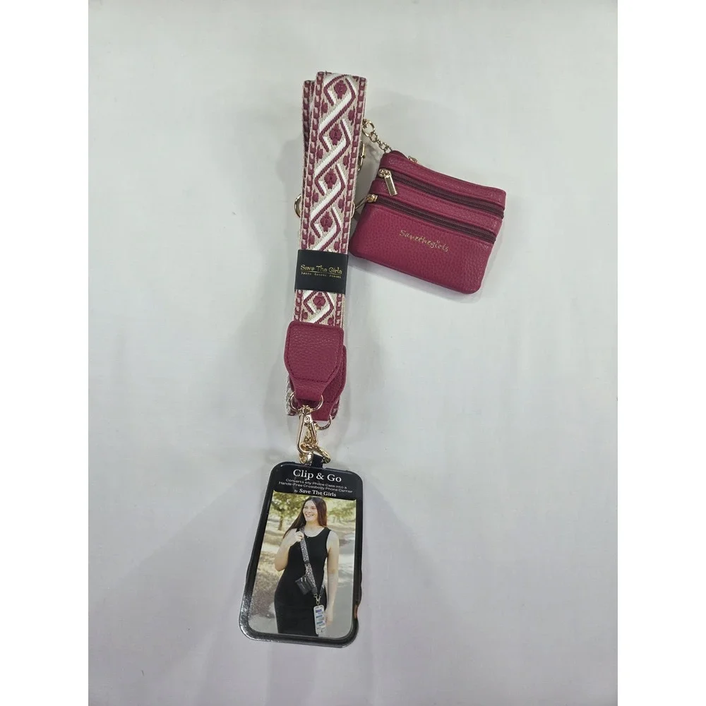 Clip & Go Women's Crossbody Strap Wallet Set in Berry Pink