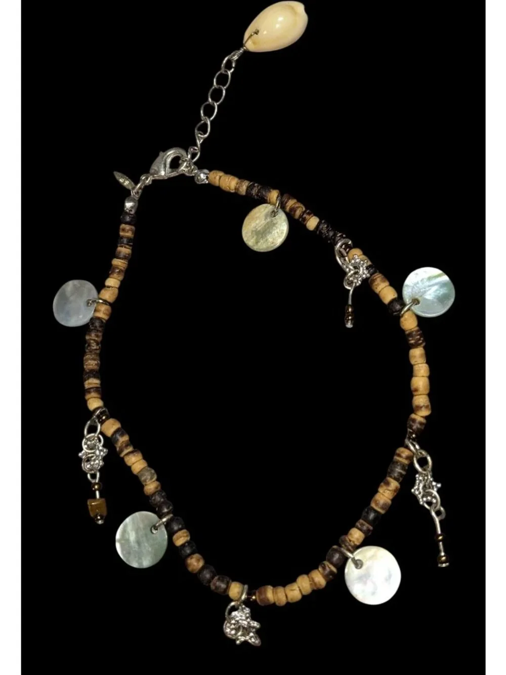 Boho 70s Vintage Avon Shell Charm Coconut Bead Bracelet