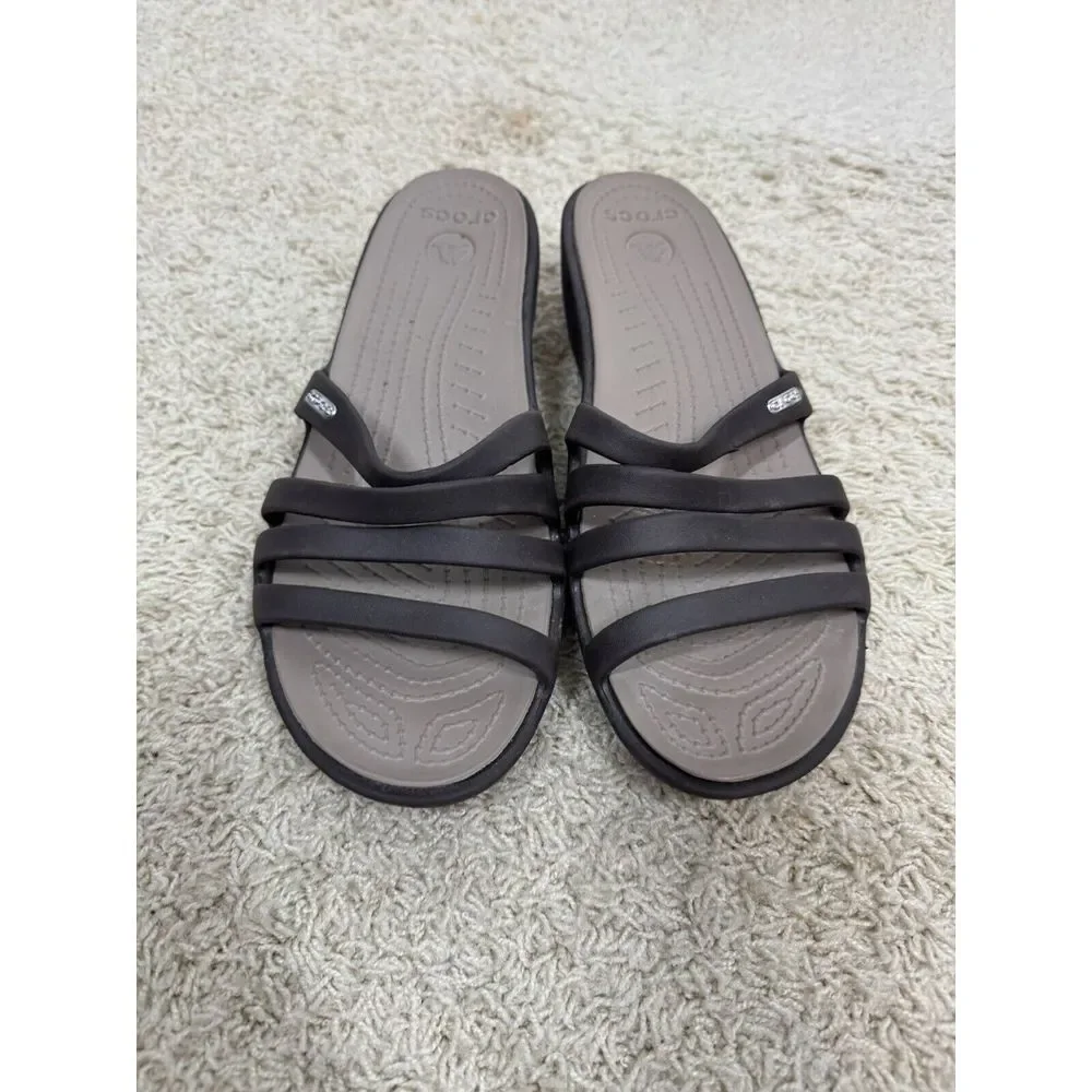 Crocs Women's Rhonda Wedge‎ Sandals Slip-On Strappy Slides Brown Size 11 *READ*