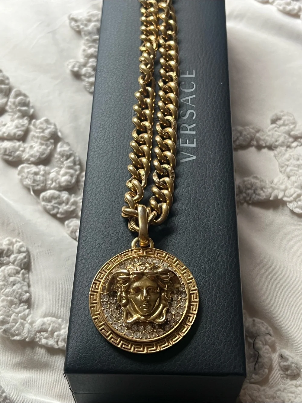 Versace Gold Medusa Crystal-Accented Curb Chain Necklace