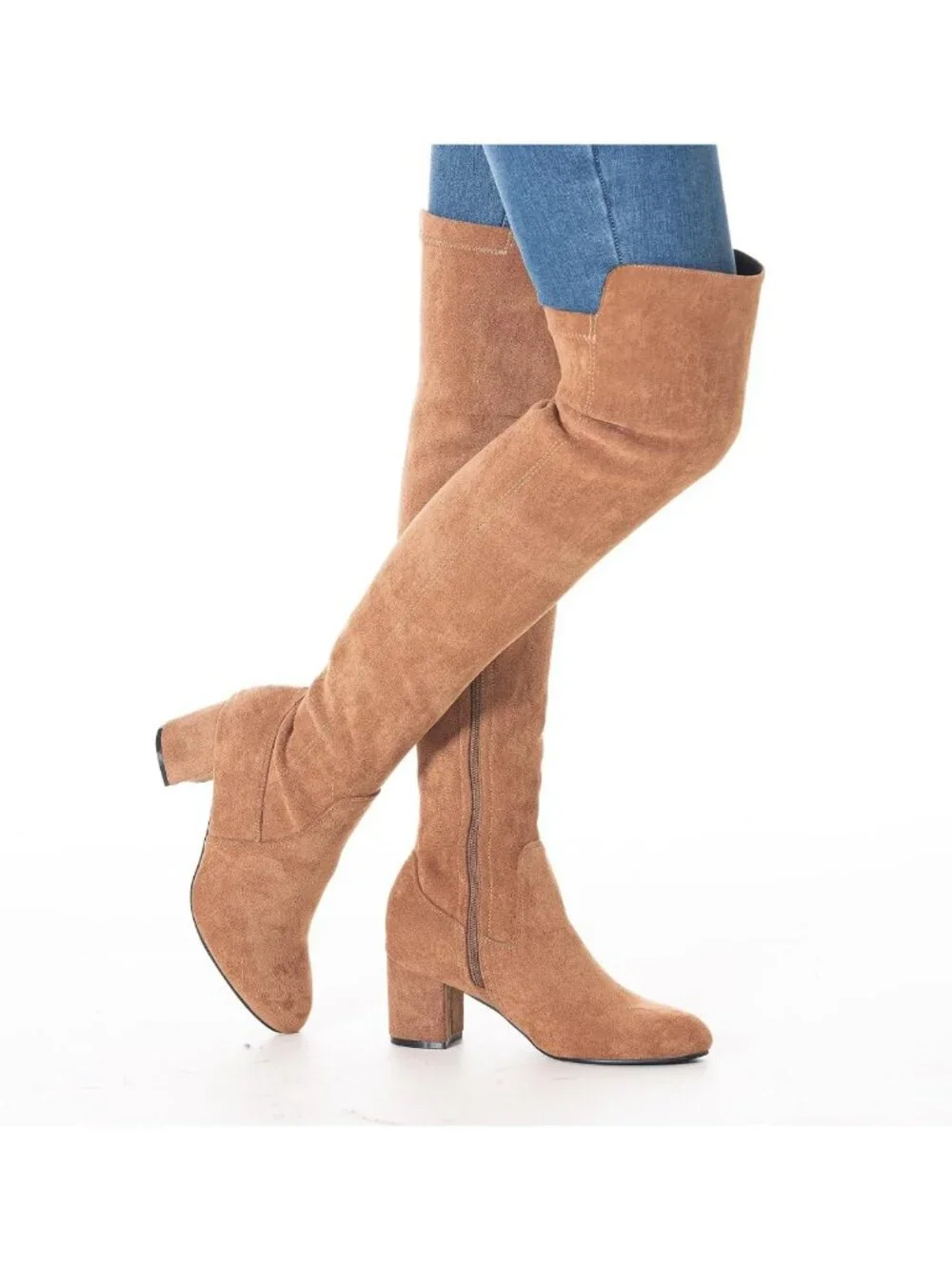 Chic Over the Knee Suede Boots - Black Thigh High, Chunky Block Heel, Winter