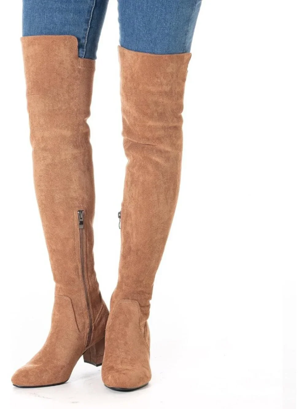 Chic Over the Knee Suede Boots - Black Thigh High, Chunky Block Heel, Winter