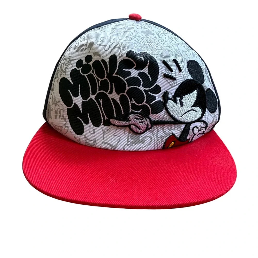 Disney‎ Parks Mickey Mouse Graffiti Snapback Hat Black Red White Flat Brim Cap