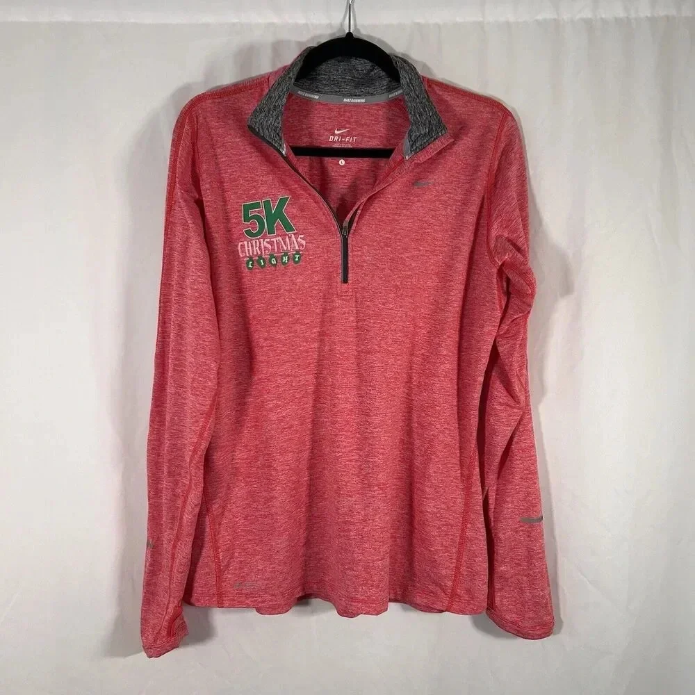Nike Running Jacket Women's Large Red Long Sleeve 1/4 Zip Pullover 5K Shirt