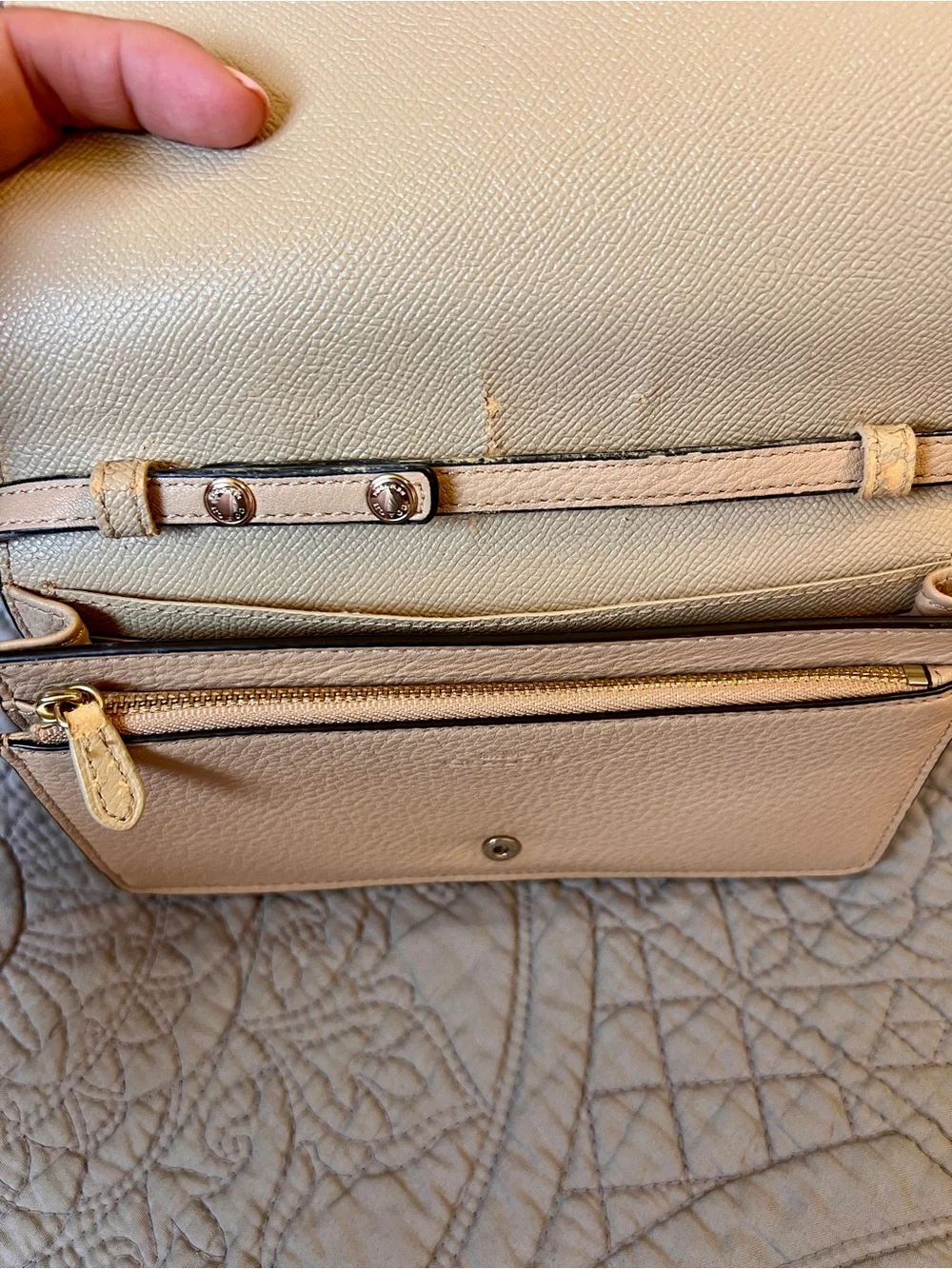 Coach Pebbled Leather Crossbody in Beige with Gold Hardware