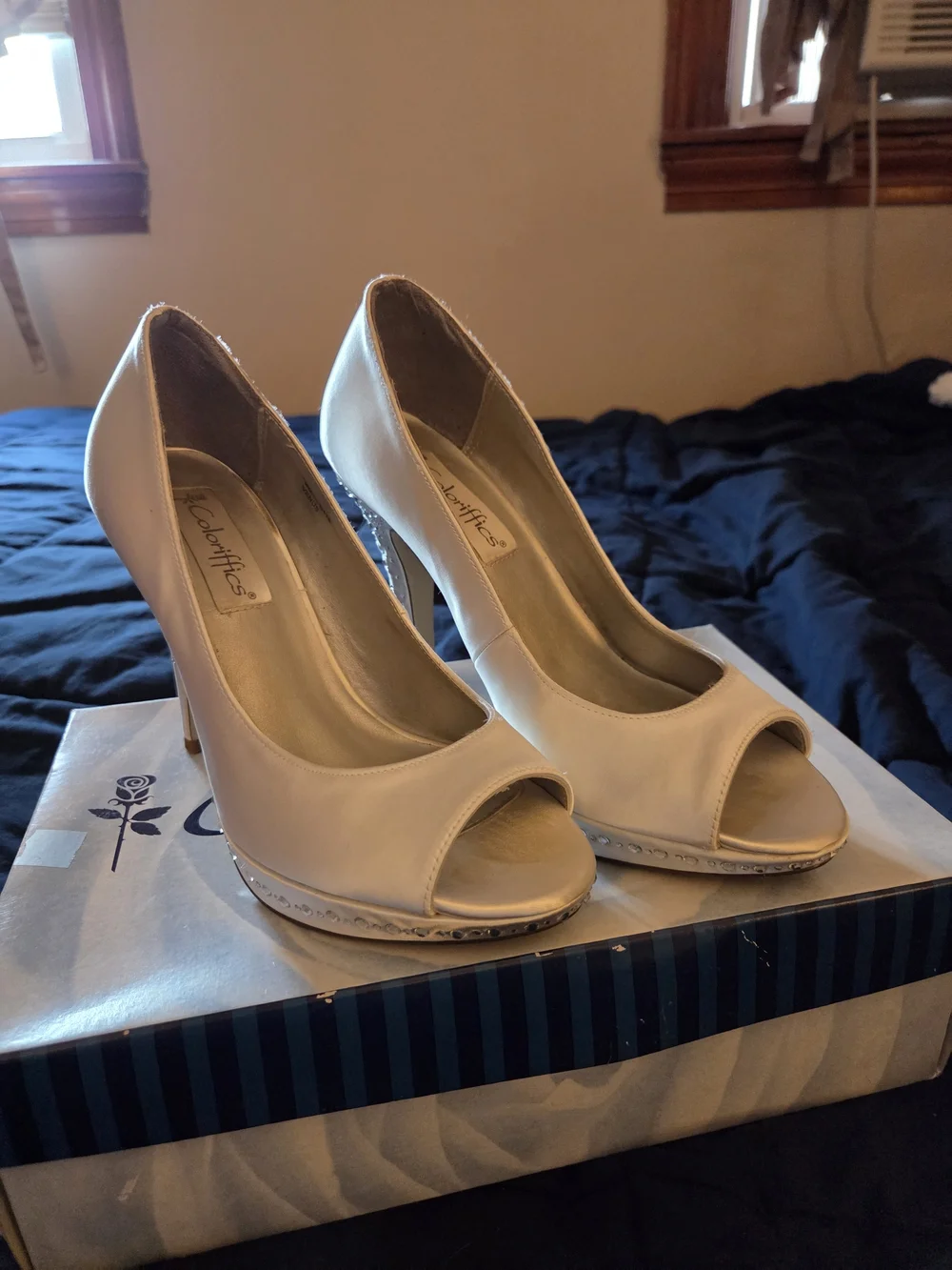 White Dyeable Satin Peep-Toe High Heels By Colorifics