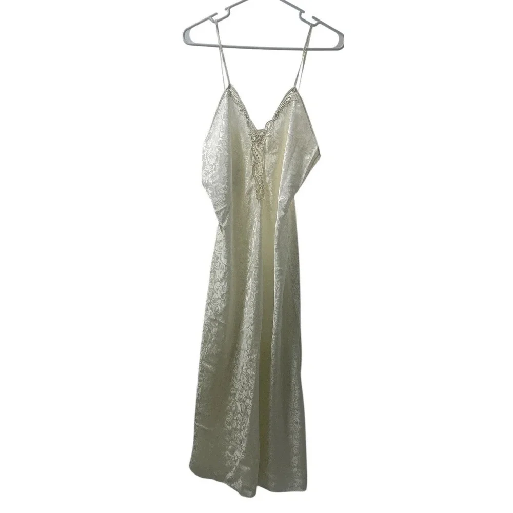Maiden form Nightgown Damask Lace  Penior Size Large Ivory Vintage