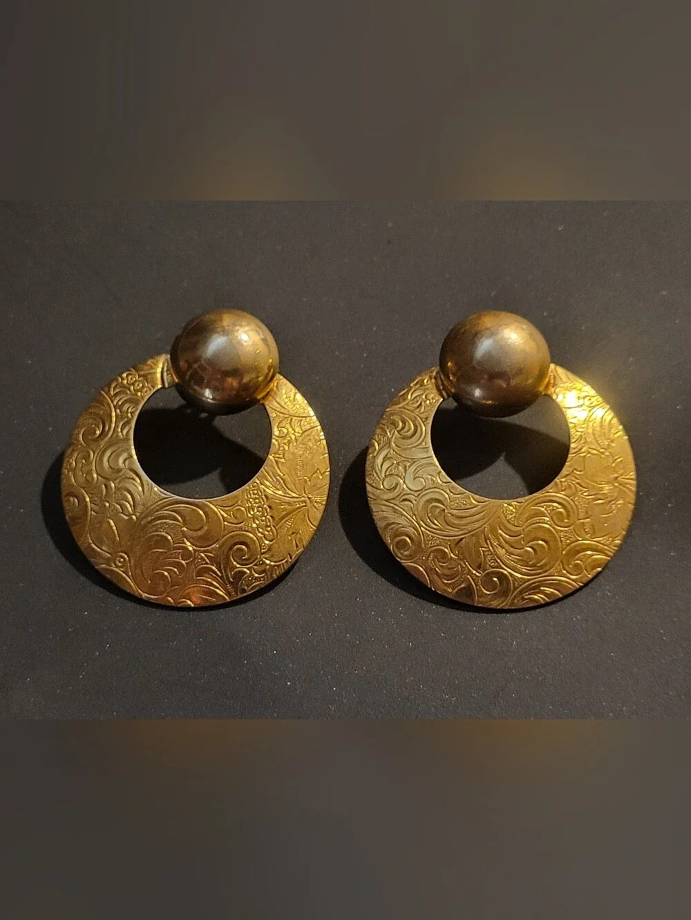 Vintage Avon Brocade Convertible Earrings 1992 Gold Paisley Door Knocker