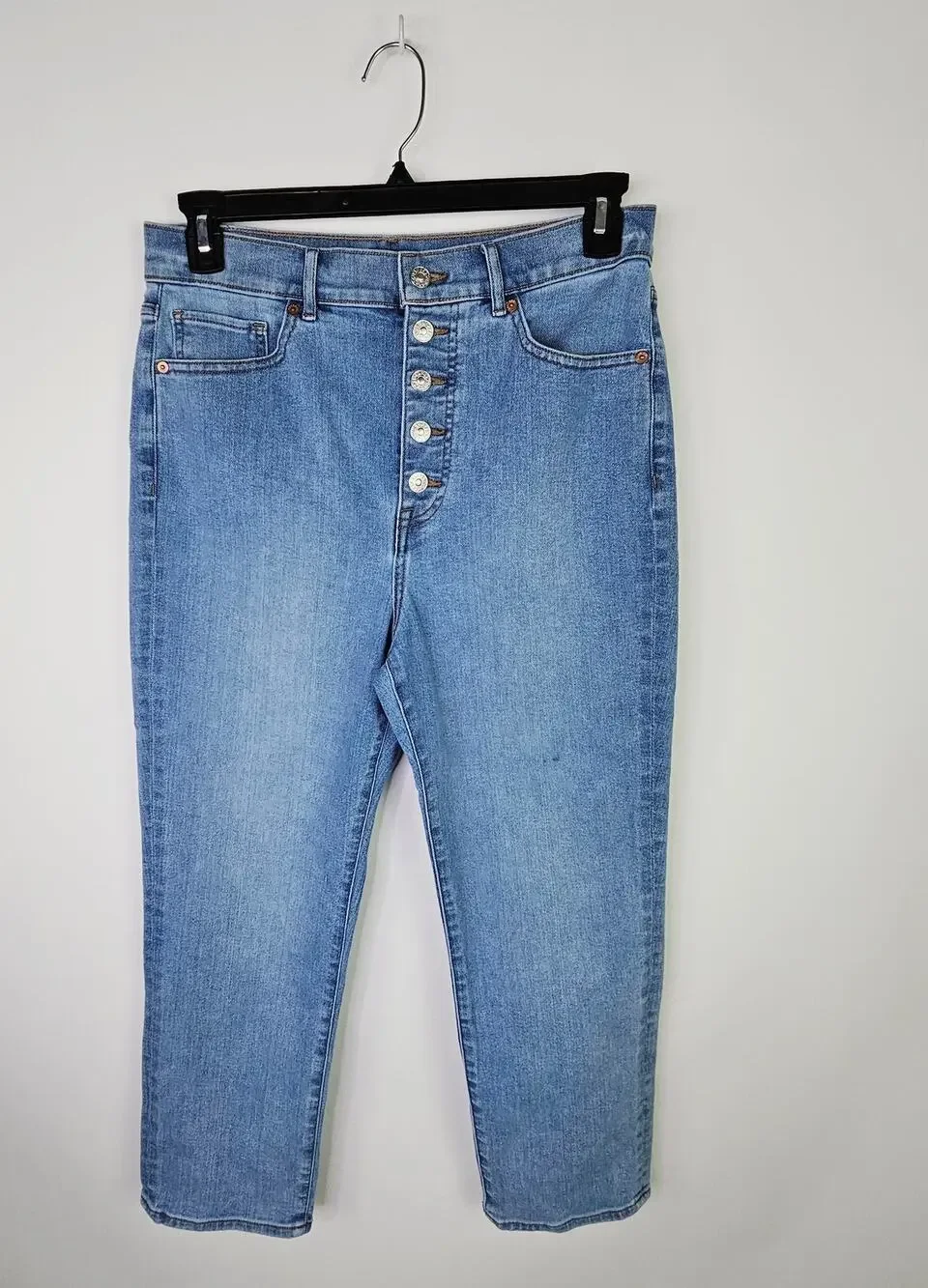 Express Women’s Slim Super High Rise Crop Jeans Size 10S Button Fly Medium Wash