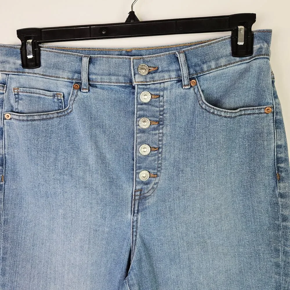 Express Women’s Slim Super High Rise Crop Jeans Size 10S Button Fly Medium Wash