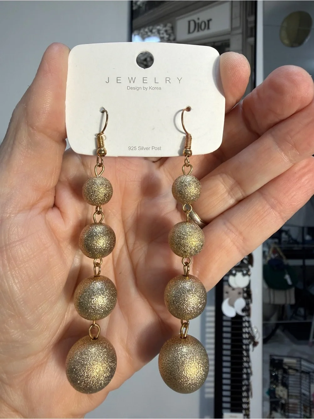 Gold Textured Graduated Bead Drop Earrings