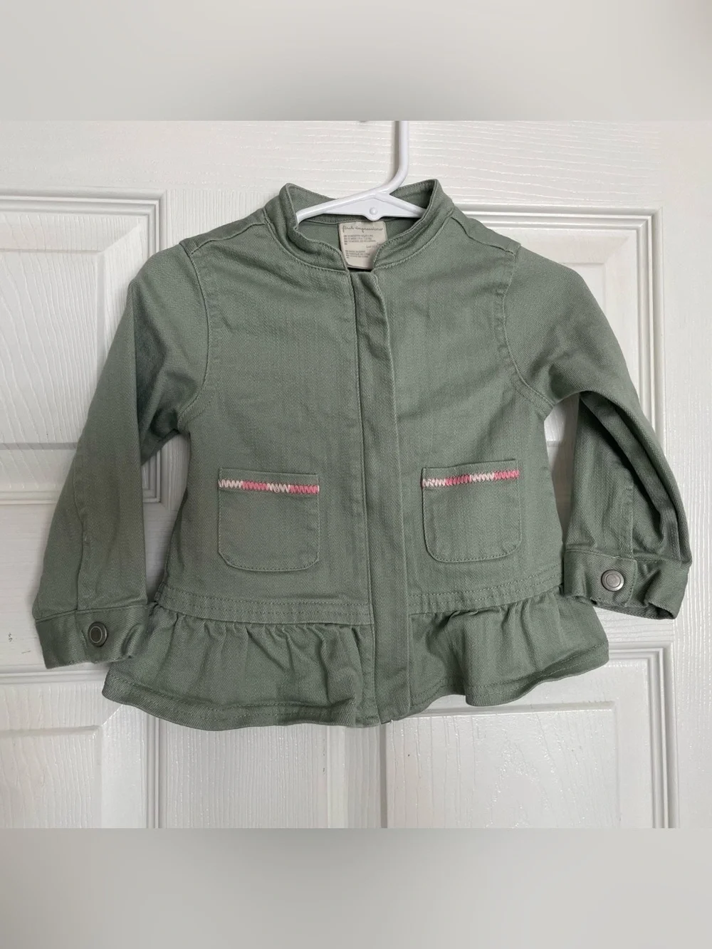 First Impressions Green Girls 9-12 mo Ruffle-Hem Jacket with Pink Stitch Detail