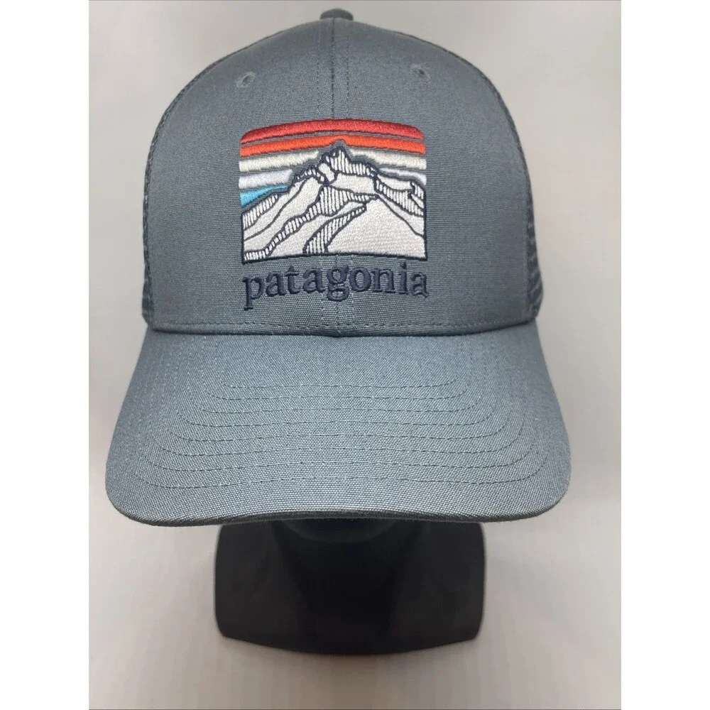 Patagonia Line Ridge Logo Lopro Trucker Hat Snapback Cap (Sleet Green/Blue)