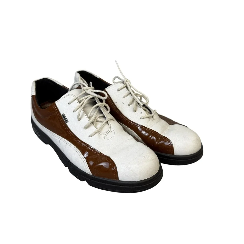 Ecco‎ Gore-Tex Golf Shoes Size 39 White Brown Leather Waterproof Spiked