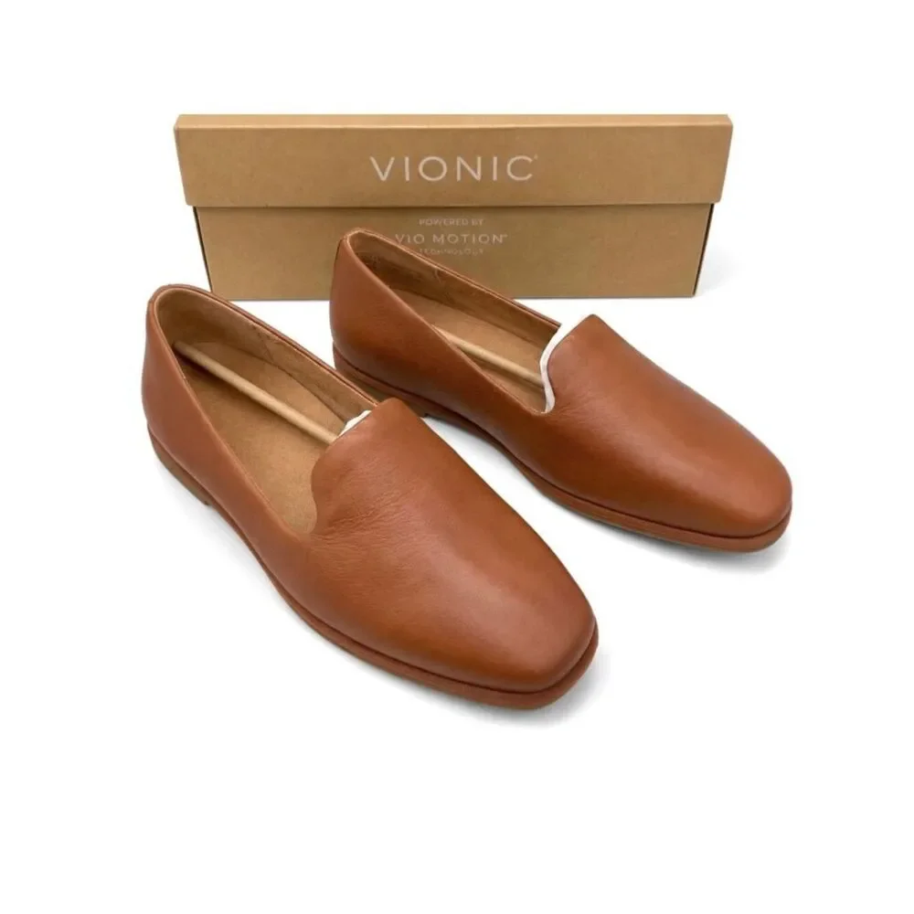 Vionic Tan Leather Slip-On Flats