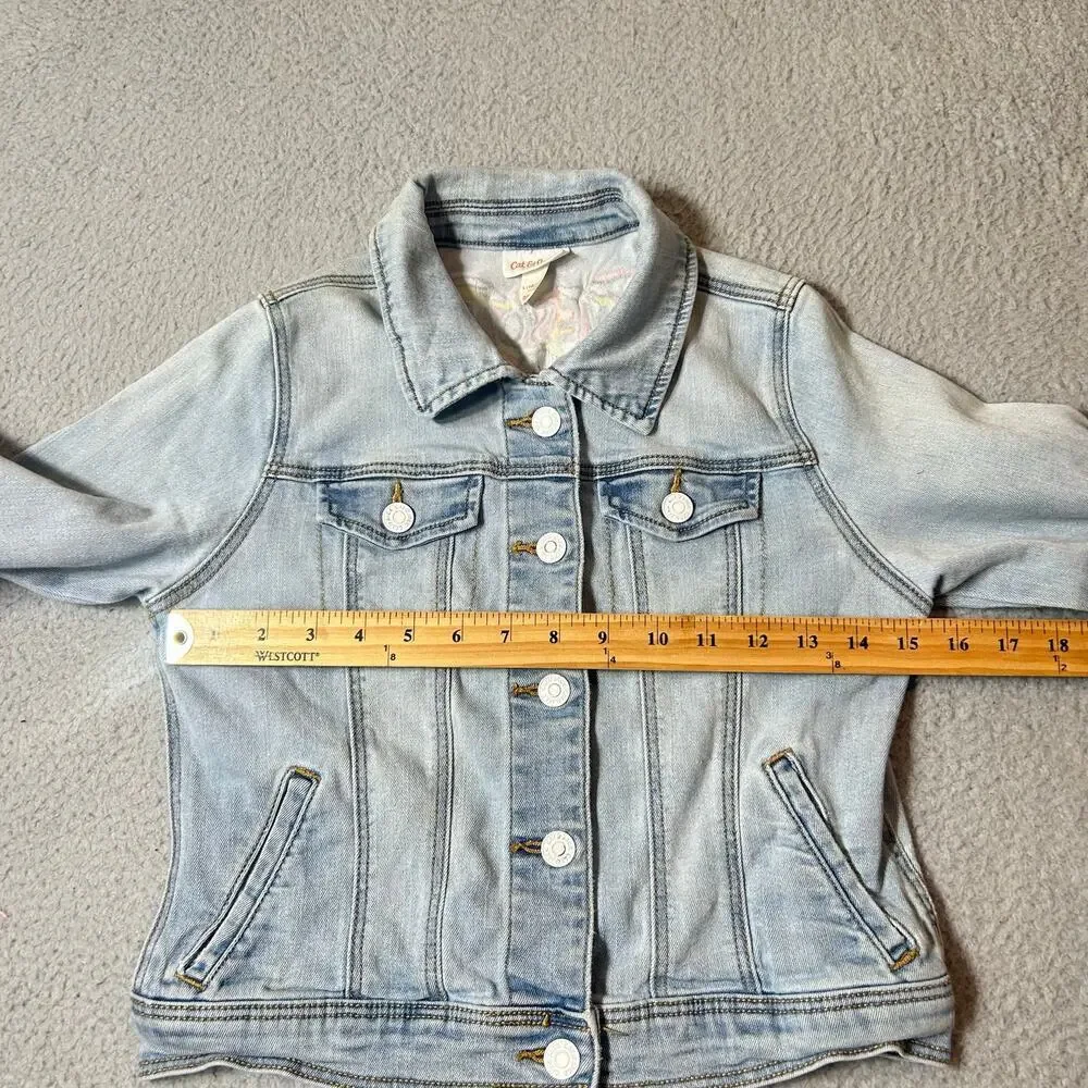 Cat & Jack Denim Jacket Girls L Blue Stretch Embroidered‎ Awesome Jean Jacket