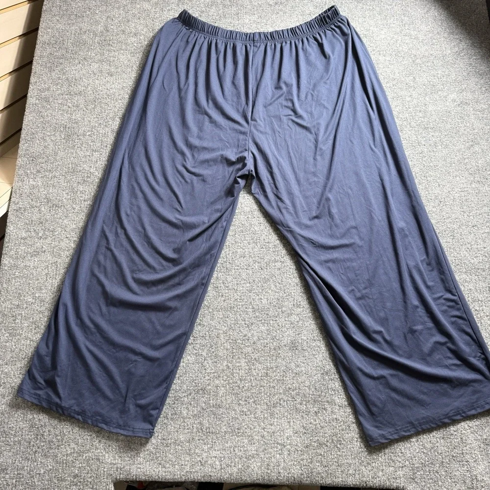 Womens Navy Blue Wide Leg Knit Pants Elastic Waist Stretch Lounge Trousers 4X