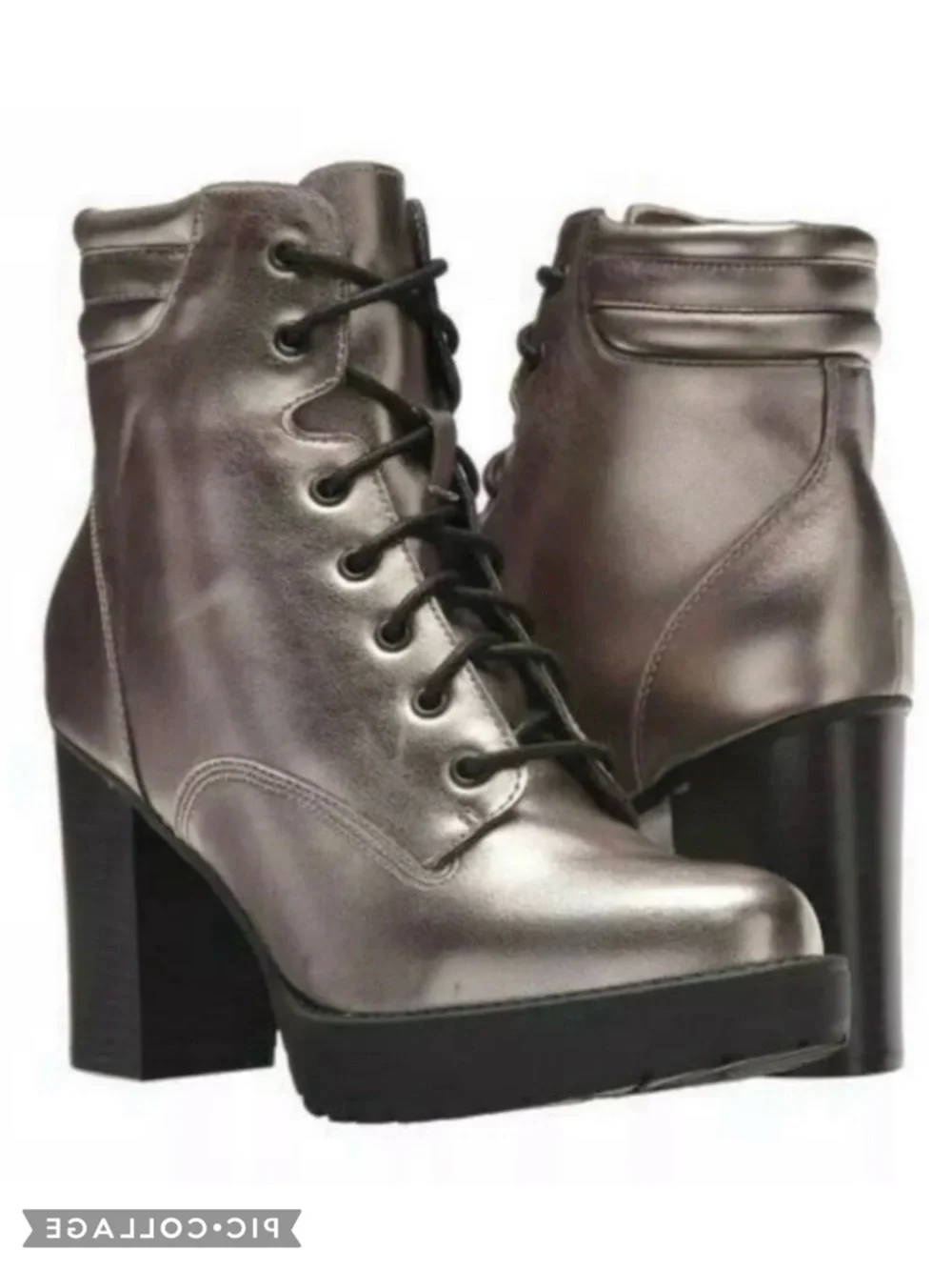 Madden Girl Joltz Pewter Paris Metallic Chelsea Combat Boot Almond Toe 9