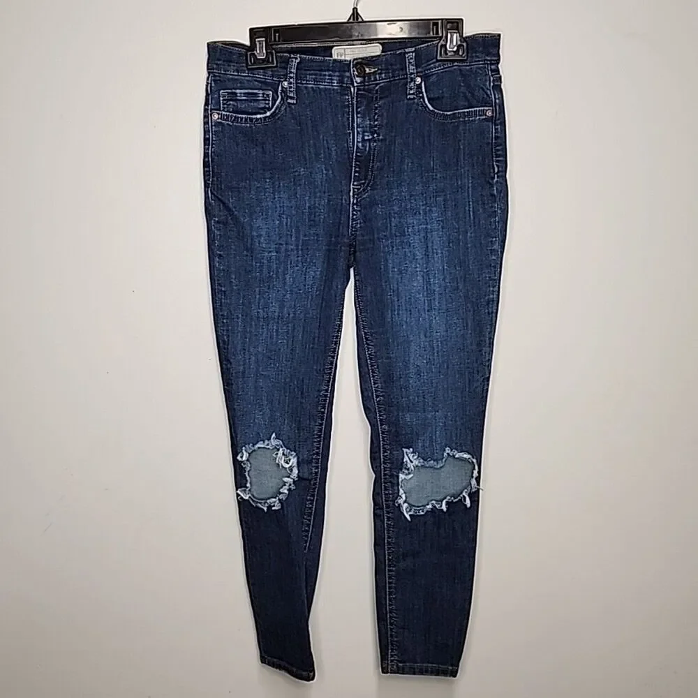 Free People Distressed Busted Knee Jeans High Rise Dark Wash Women's Size 30