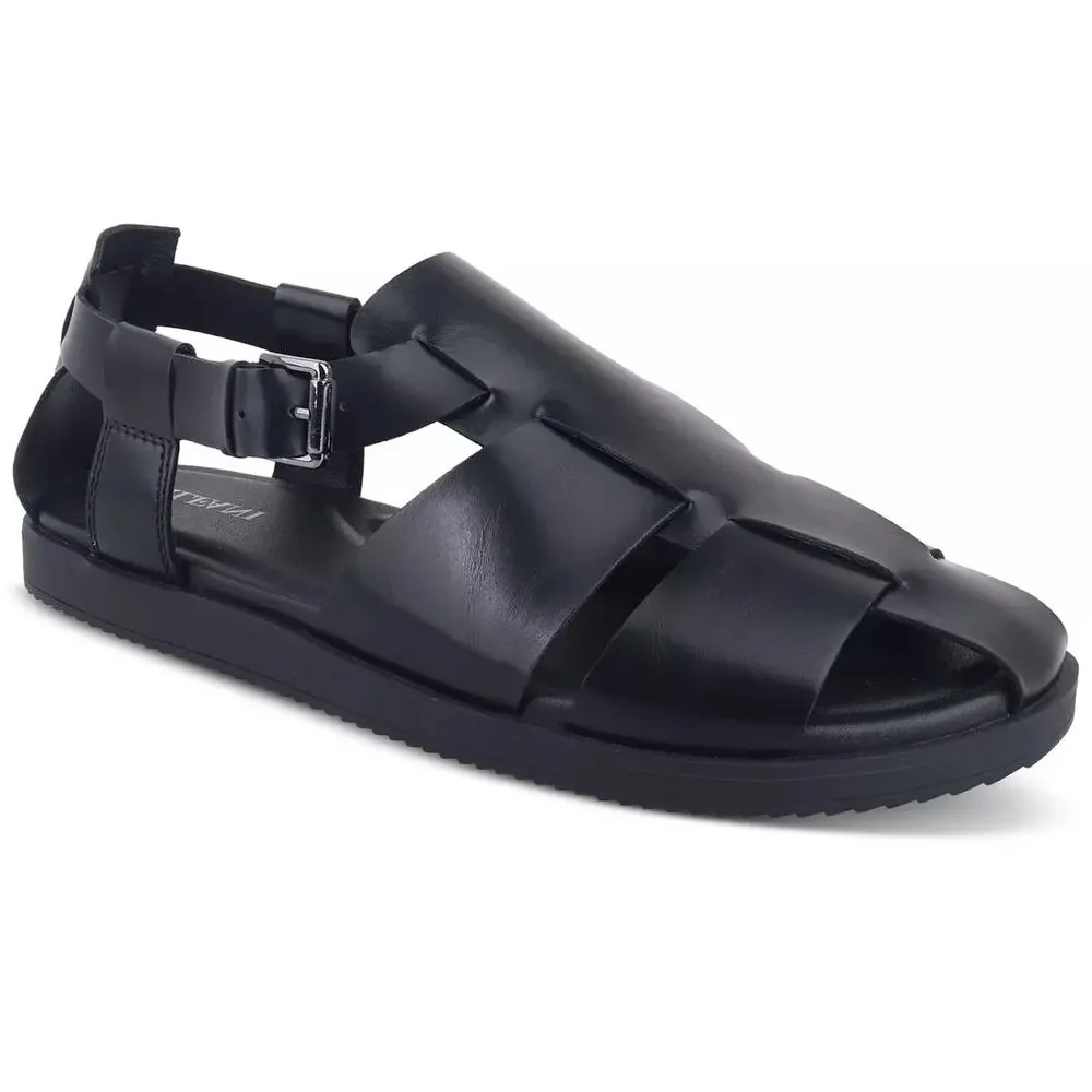 Alfani Men Ethann Flat Gladiator Sandals Size US 13M Black Faux Leather