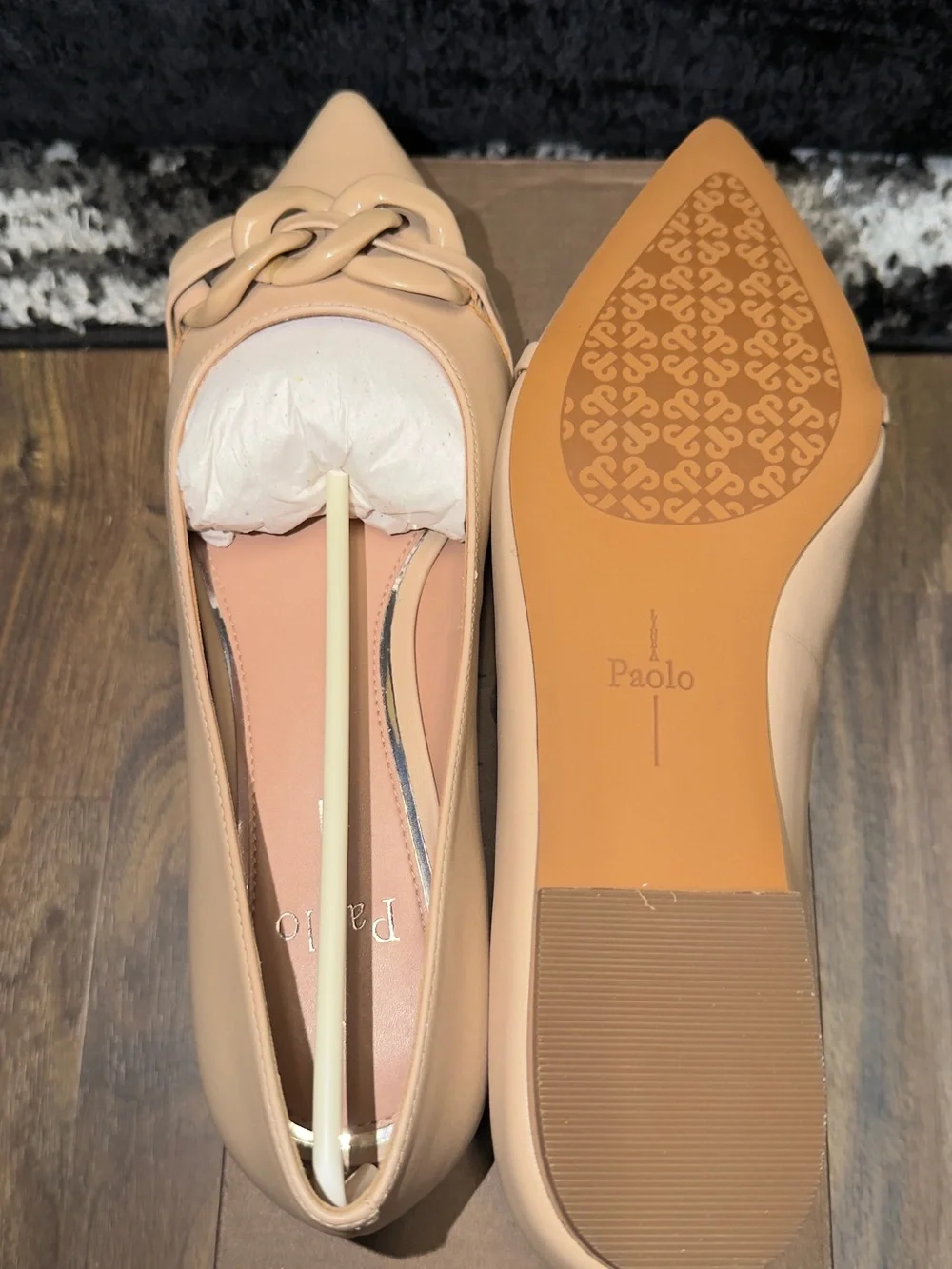 Paolo Pointed Toe Chain-Link Flats in Beige