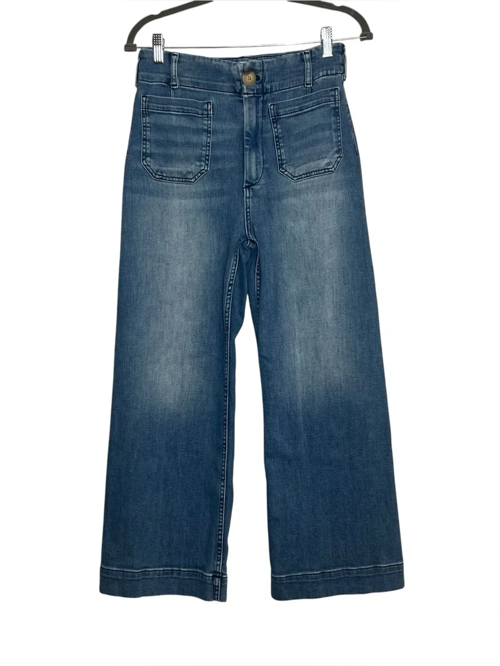Anthropologie Maeve The Colette Cropped Wide-Leg Jeans Blue Denim Size 27