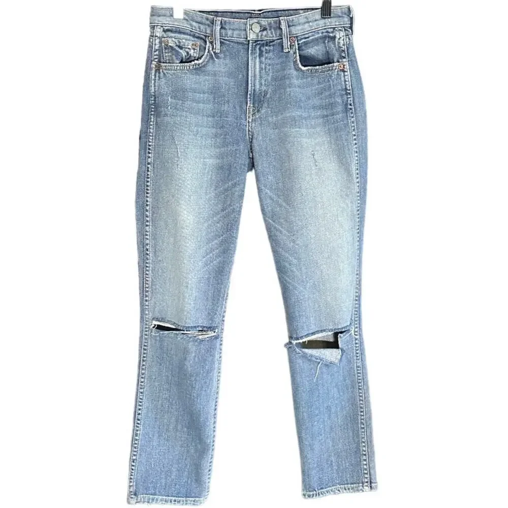 GRLFRND Naomi High Rise Distressed Straight Leg Jeans Light Wash Size 27