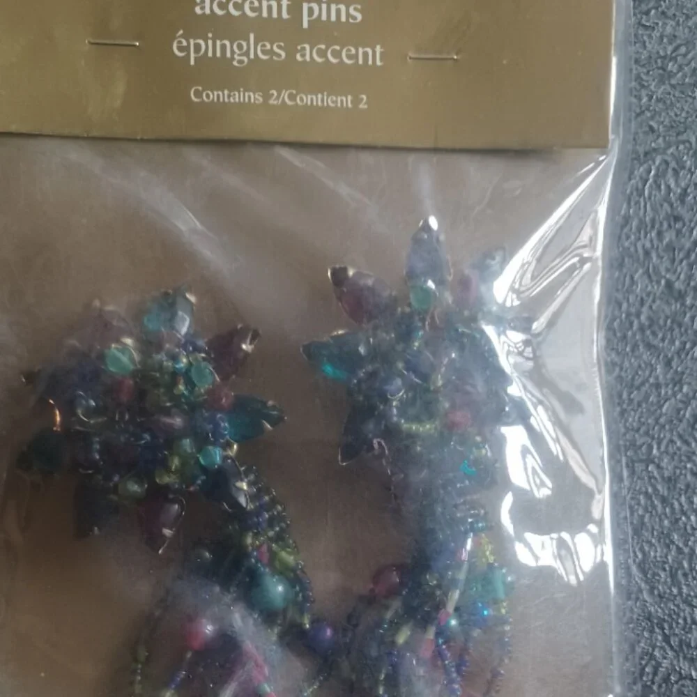 NEW Pier 1 Imports Accent Drape Beaded Tassle Pins Qty 2 Multi Color SKU 2075649