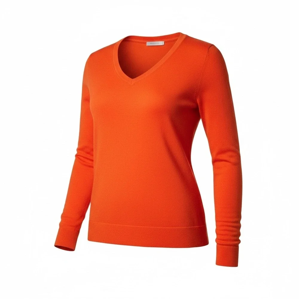Banana Republic Orange Merino Wool Blend Sweater Womens V‎ Neck Lightweight Knit